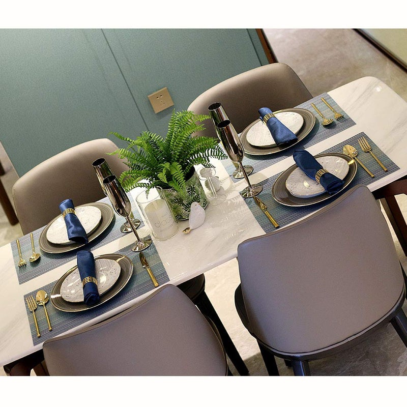Candumy Blue Placemats Set of 8 for Dining Table Washable High Temperature Resistant Non-Skid,Crossweave Woven Textilene Vinyl PVC Placemats for Kitchen - Image 5